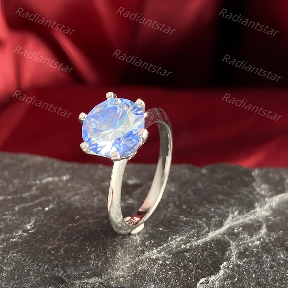 NEW Certified 3 ct. t.w. Royal Blue Moissanite Solitaire 6 Prong Ring - Picture 6 of 7